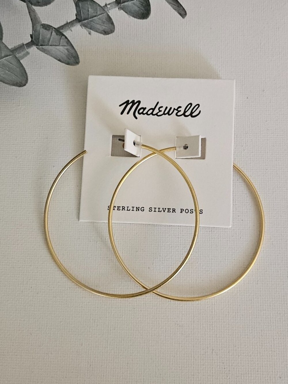 Madewell Gold Tone Large Hoop Earrings .925 Silver Posts
